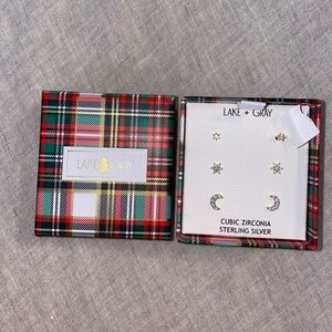 Dainty gold moon & stars earrings set